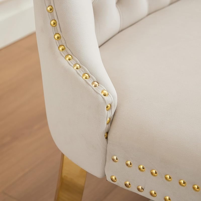 Modern Velvet Double Dining Loveseat Bench, 2 - Seat Tufted Wingback Bench with Handmade Buttons, Gold - Plated Steel Legs, Upholstered Armless Dining & Living Room Seating