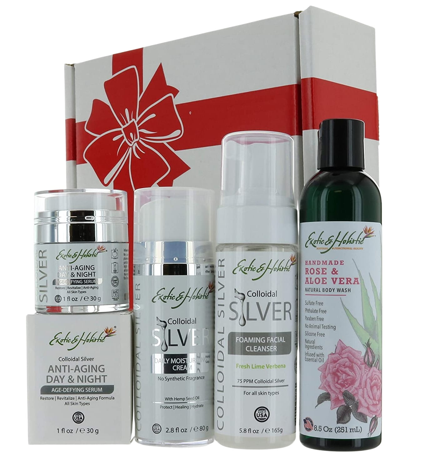 4-Piece Gift Set Anti-aging Day and Night Serum with Colloidal Silver ...