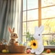 thumbnail image 5 of Adorno de conejo de Pascua, escultura de conejo artificial de pie con musgo verde, decoración de jardín, regalos de fiesta, decoración de mesa y hogar, adornos de conejo de PVC., 5 of 8