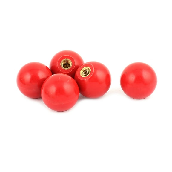 5Pcs Solid Red Plastic M6 Metal Thread Tapped 25mm Diameter Spherical Ball Knobs