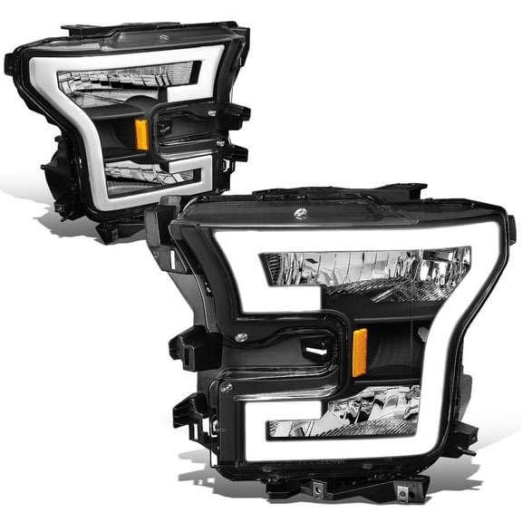 DNA Motoring HL-LB-F15015-BK-AM For 2015 to 2017 Ford F150 3D LED DRL Tube Running Strip Headlight Black Housing Amber Corner Headlamp 16 Left   Right