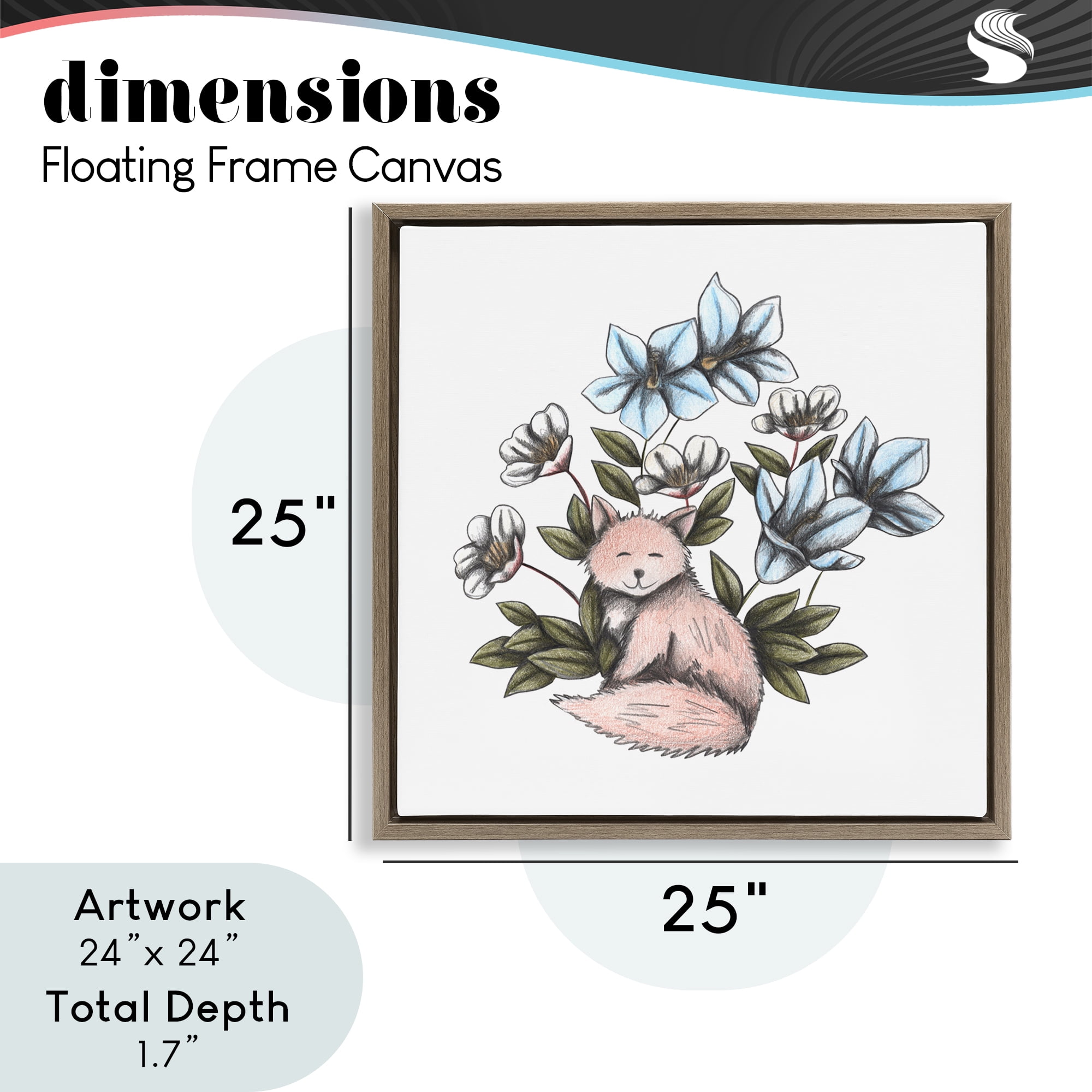 Gentle Fox with Flowers Brown Framed Floater Canvas Wall Art, design by Cecilia Battaini