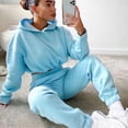 thumbnail image 1 of Trajes de jogger para mujer, traje de otoño de Color sólido, conjuntos de sudaderas con capucha de manga larga, chándal, conjunto de 2 uds de pantalones largos con capucha y bolsillos, 1 of 2