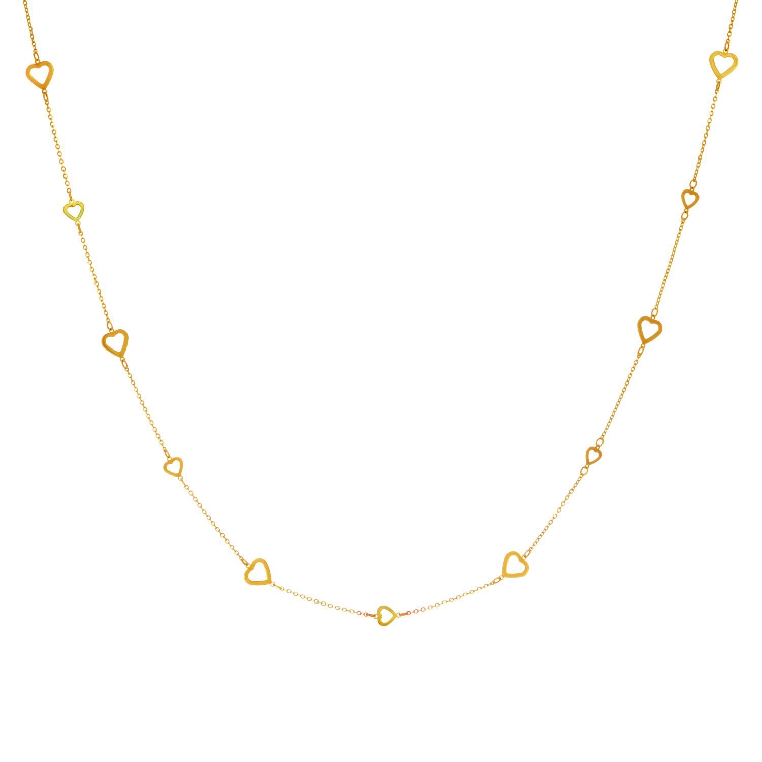 14k Yellow Gold Alternate Small And Large Open Heart Pattern Necklace 36" by JewelStop