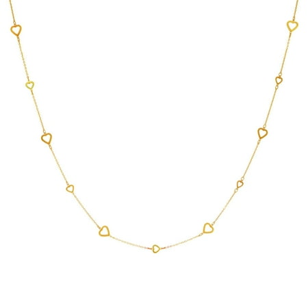 14k Yellow Gold Alternate Small And Large Open Heart Pattern Necklace - 36