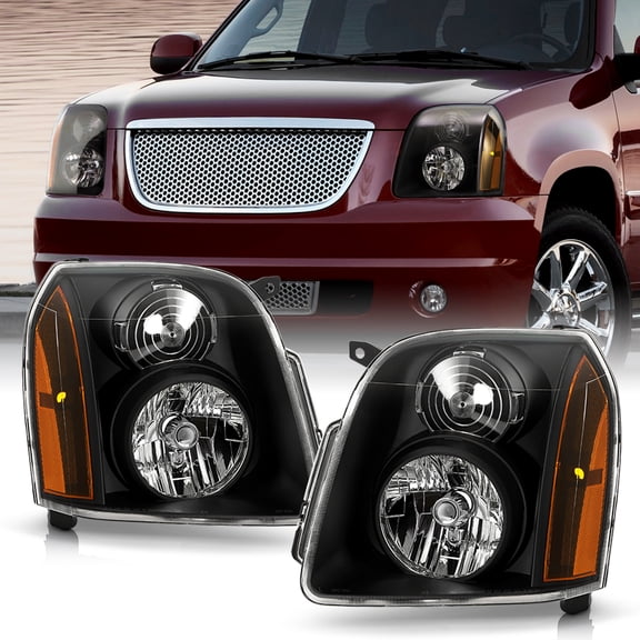 Black 2007-2014 GMC Yukon XL 1500 2500 Denali Headlights Headlamps Left Right