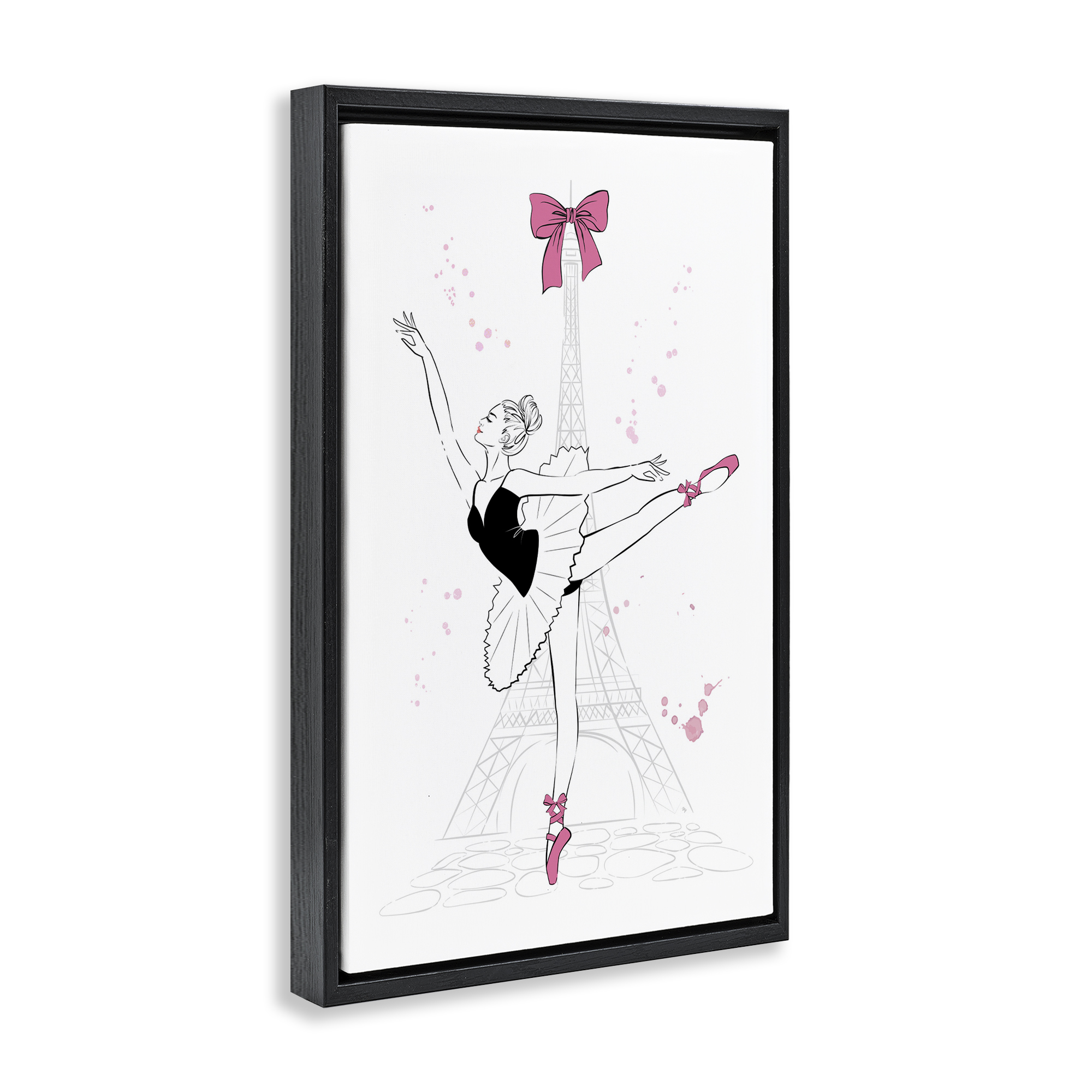 Stupell Industries Ballerina & Eiffel Tower Novelty Painting Black Floater Framed Art Print Wall Art, 21 x 31
