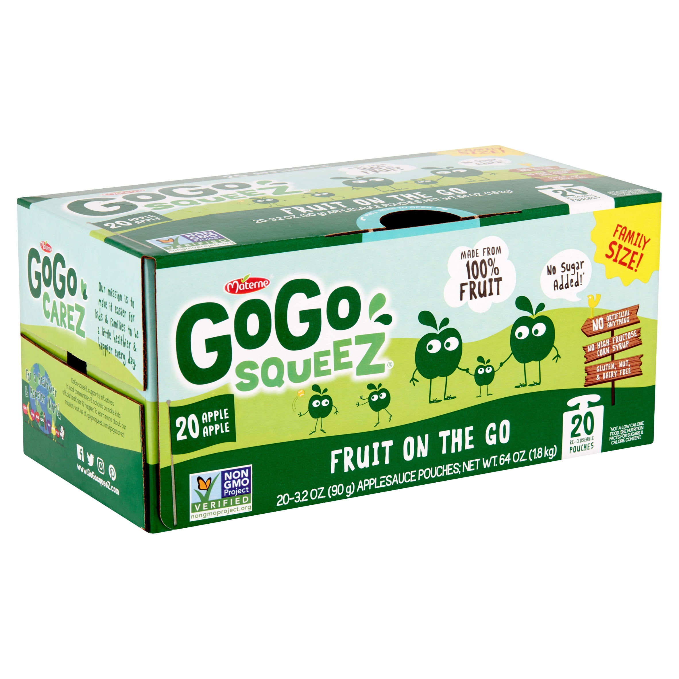 Materne GoGo Squeez AppleApple Fruit on the Go Family Size!, 3.2 oz, 20