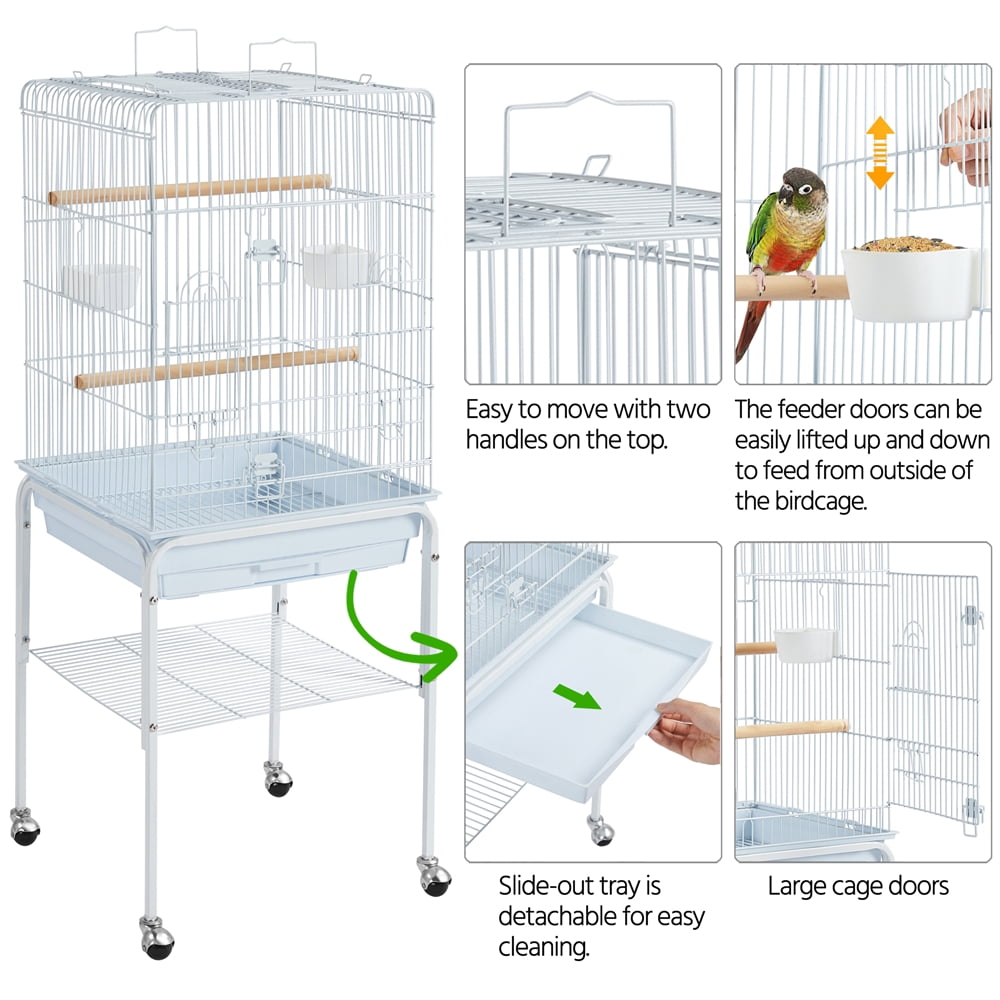 Renwick 47" Play Top Bird Cage with with Rolling Stand, White