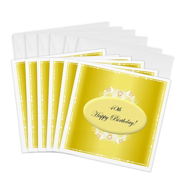 3drose, Gold 40th Birthday, 6 Greeting Cards with Envelopes