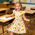 thumbnail image 6 of Lanbubble Toddler Girls Back to School Dress Flutter Sleeve Casual Dresses Pencil Print Sundress For 3-7 Years, 6 of 9