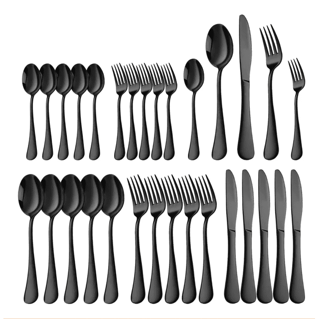 Juego De Cubiertos De Acero Inoxidable Negro 30pz