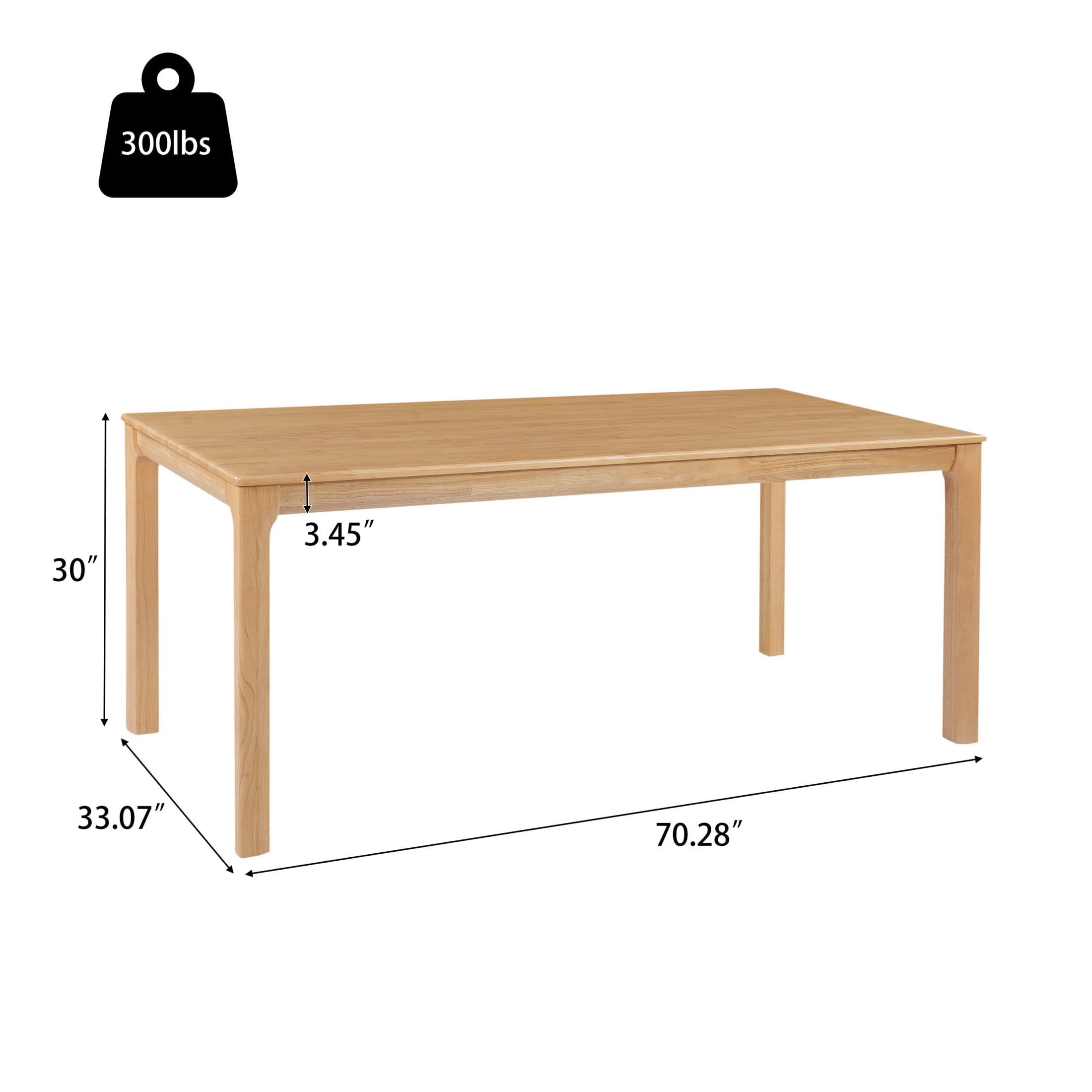 Christopher Knight Home 70" Minimalist Modern Rubberwood Rectangular Dining Table for 6-8, Natural