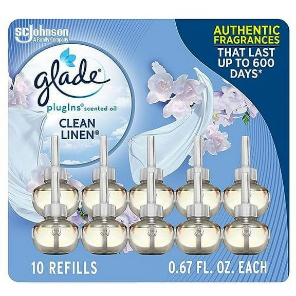 Glade PlugIns Refills Air Freshener, Scented and Essential Oils for Home and Bathroom, Clean Linen, 6.7 Fl Oz, 10 Count (Packaging May Vary)