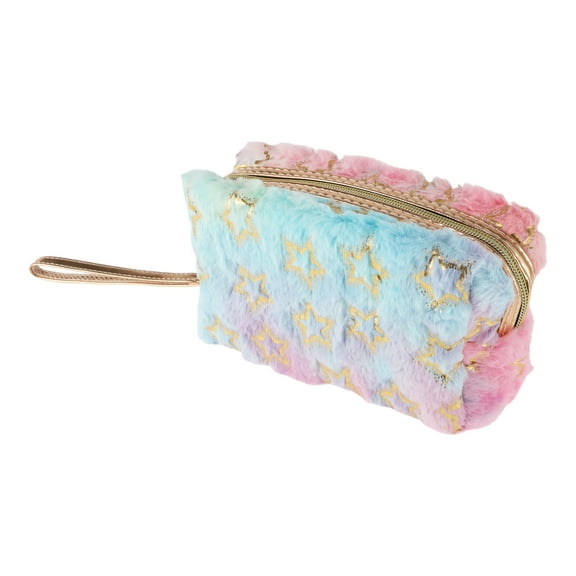 Unique Bargains 1 Pc Women Portable Star Makeup Bag for Travel Vacation Gym Wedding Pink Blue Plush