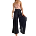 thumbnail image 2 of Women Casual High Waist Spring Fall Solid Color Long Wide Leg Pants Casual with Pockets Black XL, 2 of 10