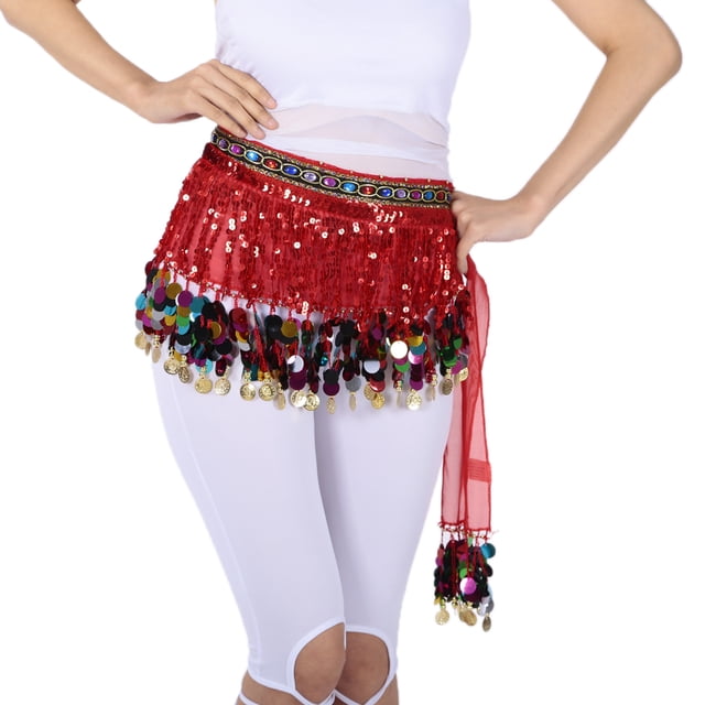 Bufanda de cadera para danza del vientre Sunnimix Con Lentejuelas Moneda rojo