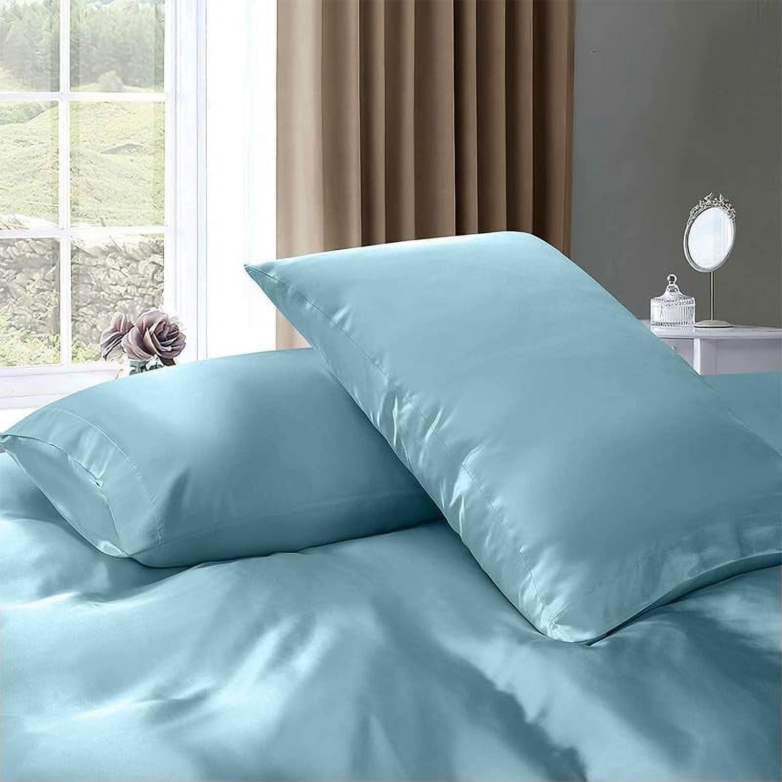 Vogue Linen Pure Mulberry Silk Duvet Cover - 16 Momme 6A Graded Silk - 1 Piece Duvet Cover Full/Queen 90" x 90", Light Blue