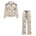 thumbnail image 6 of Purple Floral Beige 2 Piece Sweatsuit Outfits for Women Half Zip Stand Collar Pullover Wide Leg Pants with Pockets Soft Fall Winter Lounge Set Casual Travel Airport Clothing, S, 6 of 9