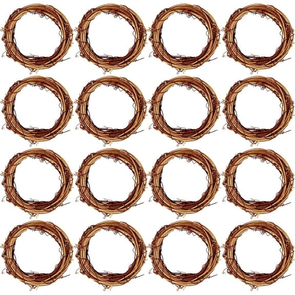 MODANU Grapevine Wreath Set of 16, 4inch/10cm Natural Vine Branch Wreath Christmas DIY Rattan Wreath Garland for Christmas Holiday Craft Wedding Decor