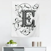 Letter E Tapestry, Capitalized E Alphabet Geometrical Design Lines Swirls Dark Color Spectrum, Fabric Wall Hanging Decor for Bedroom Living Room Dorm, 5 Sizes, Black Grey White, by Ambesonne