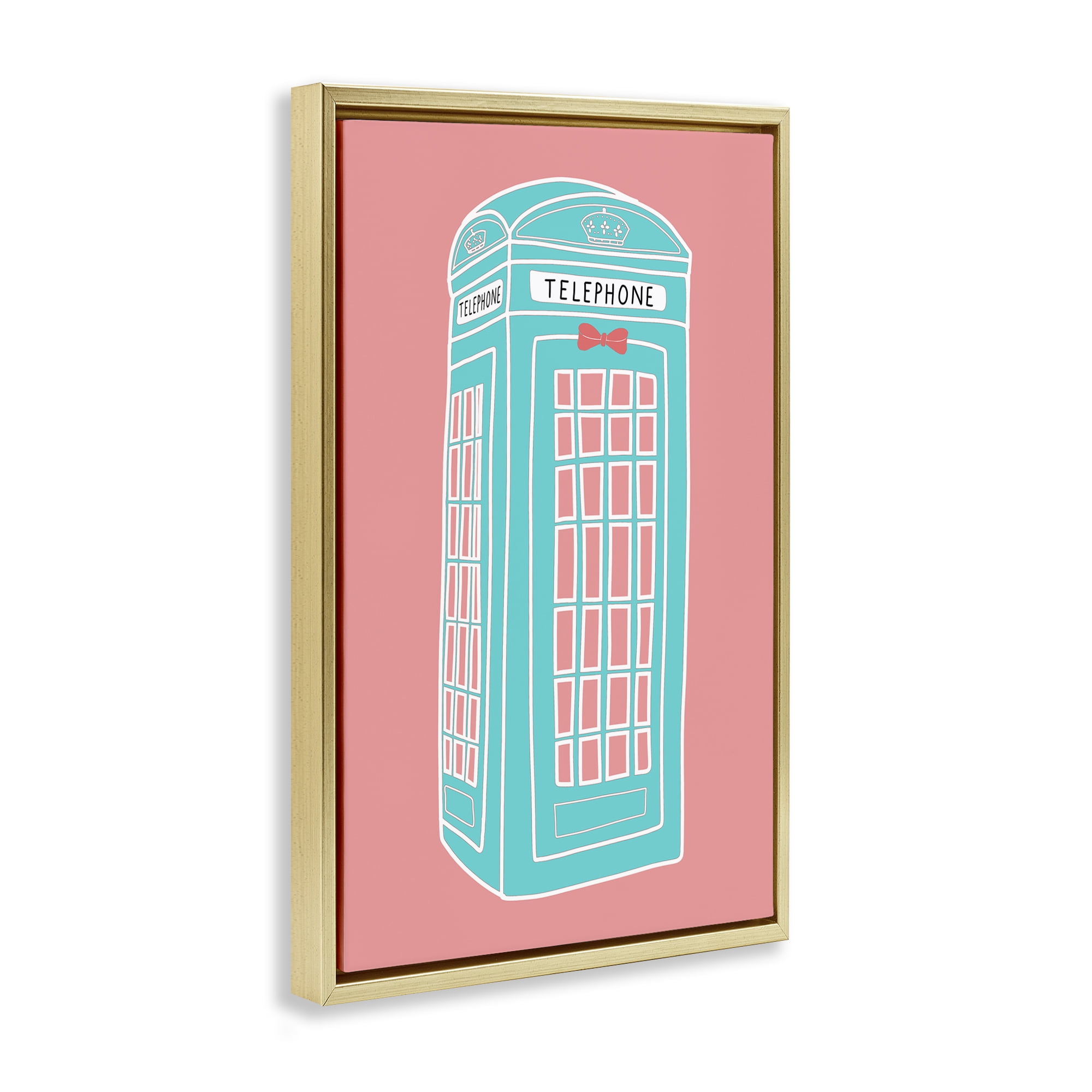 Stupell Industries Pastel Telephone Booth Abstract Painting Gold Floater Framed Canvas Art Print Wall Art, 21 x 31