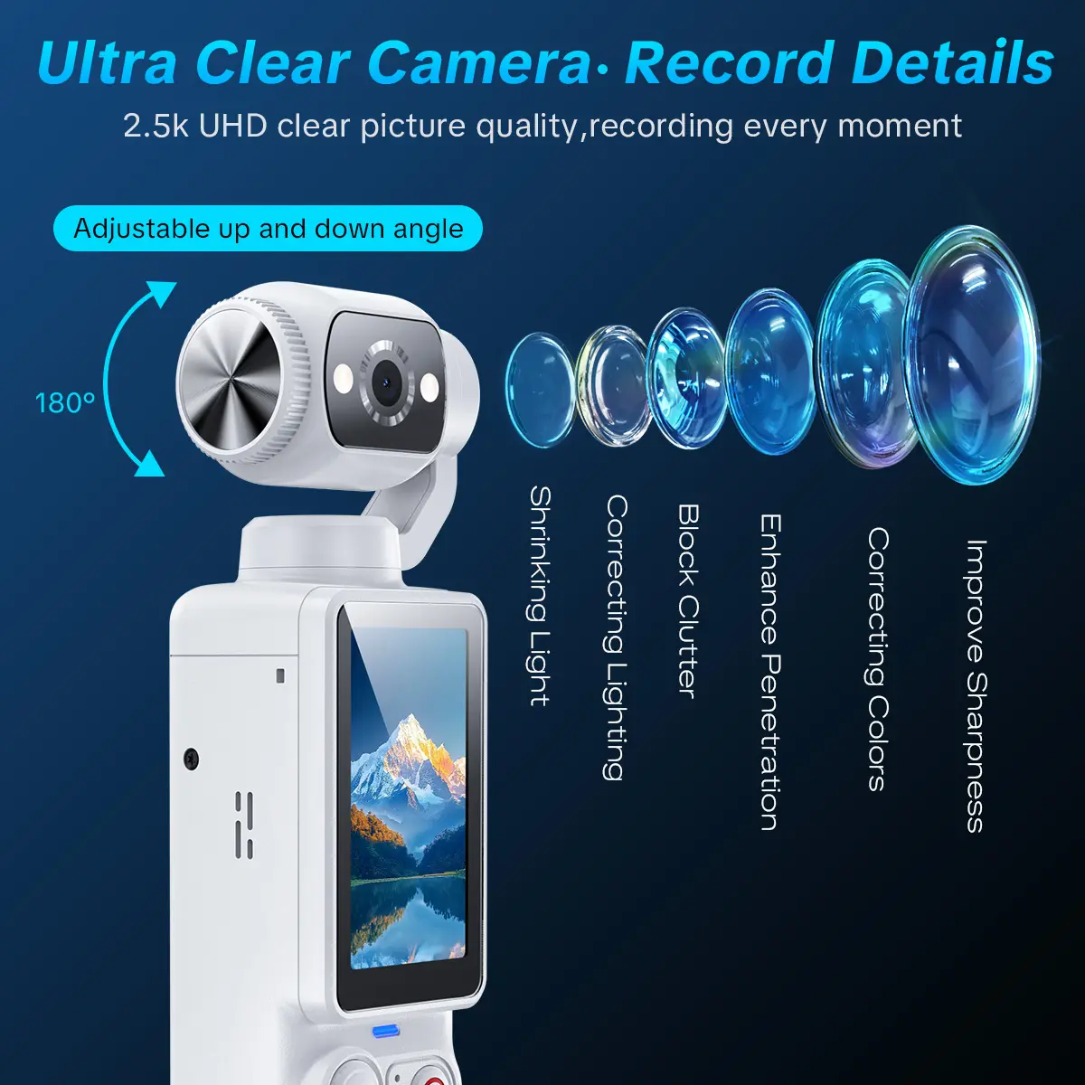 W & O Q7 Rotating Lens 2.5K 100 MP Action Video Camera with Memory Card, Black