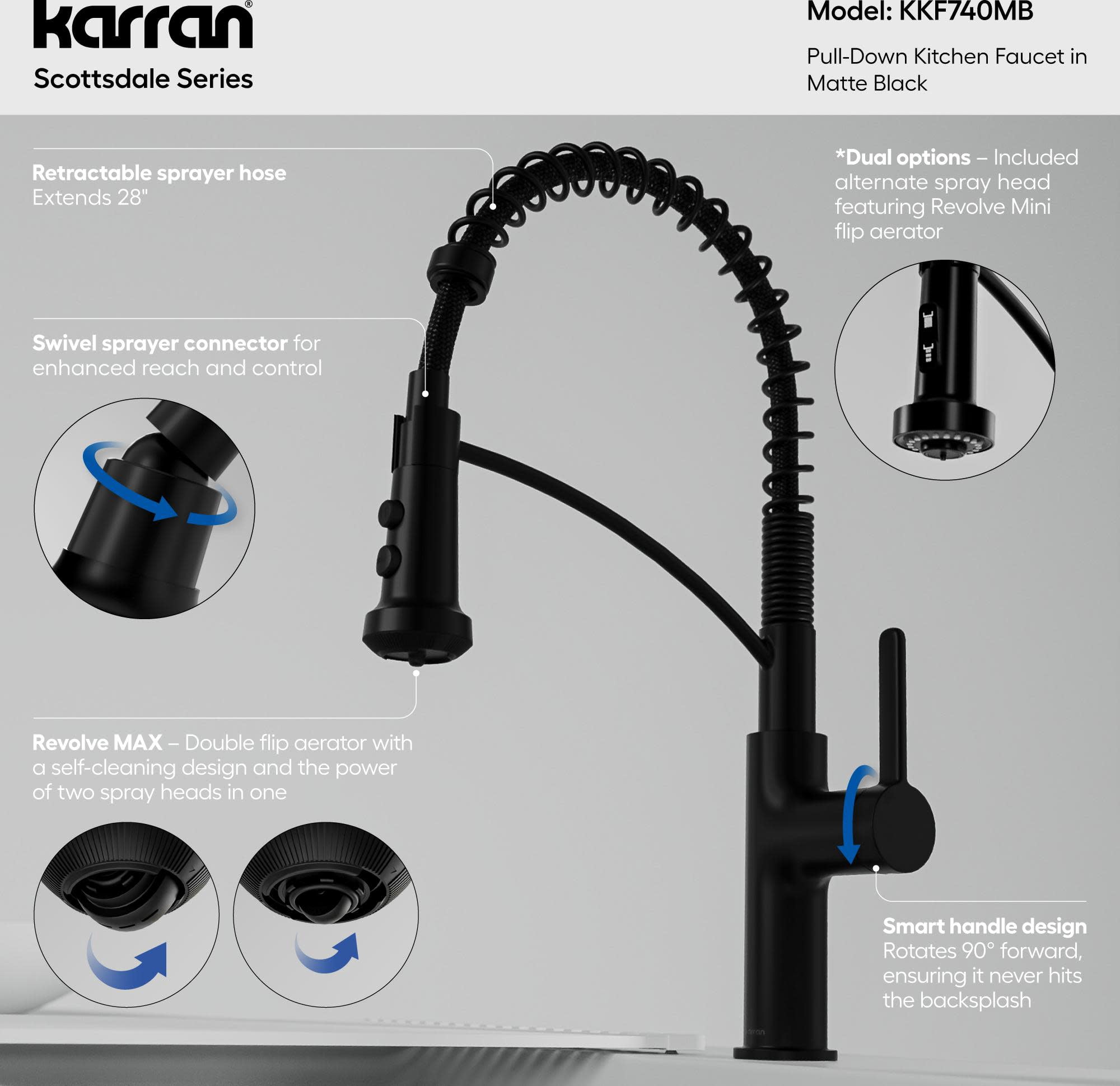 Karran Usa KKF740MB Scottsdale 1.8 GPM Single Hole Pull Down Kitchen Faucet - Black