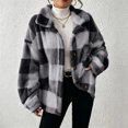 thumbnail image 2 of Fashion Fleece Plaid Jackets for Womens Casual Button Turndown Collar Long Sleeve Oversize Jacket Coat, 2 of 8