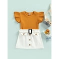 thumbnail image 3 of Toddler Kid Girls Fly Sleeve Round Neck Ribbed Tops + Button Skirts Outfits Set, 3 of 7