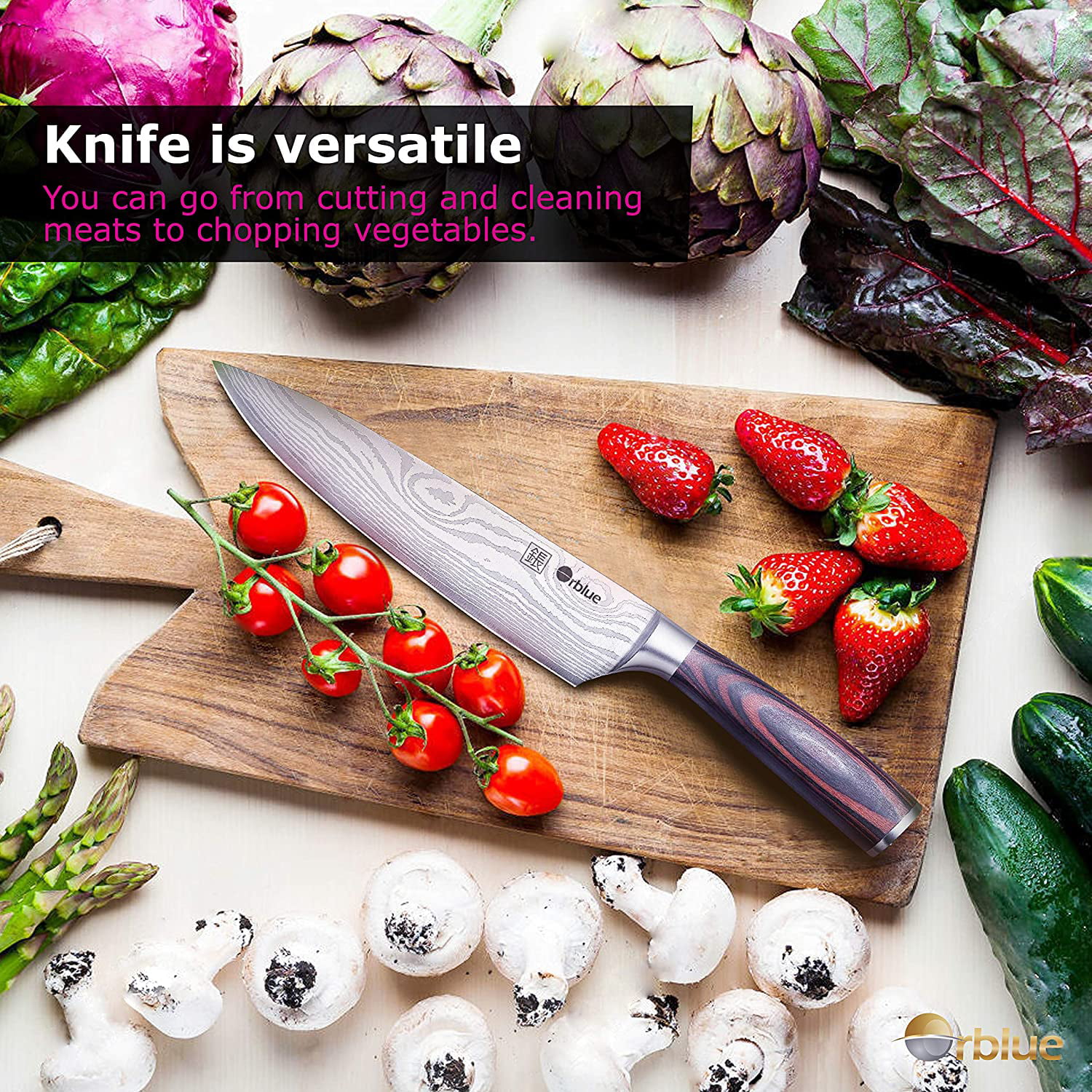 OOU! Professional Chef Knife 8 Inch Kitchen Knife, German High Carbon  Stainless Steel Super Sharp Chef's Knife With Ergonomic Solid Wood Handle  and