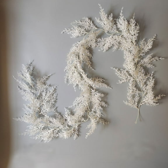 Hvmvliv Christmas Tinsel Garland 6ft White Christmas Simulation Pine Cedar Rattan Artificial Snowy Garland for Home Indoor and Outdoor Winter Decoration White