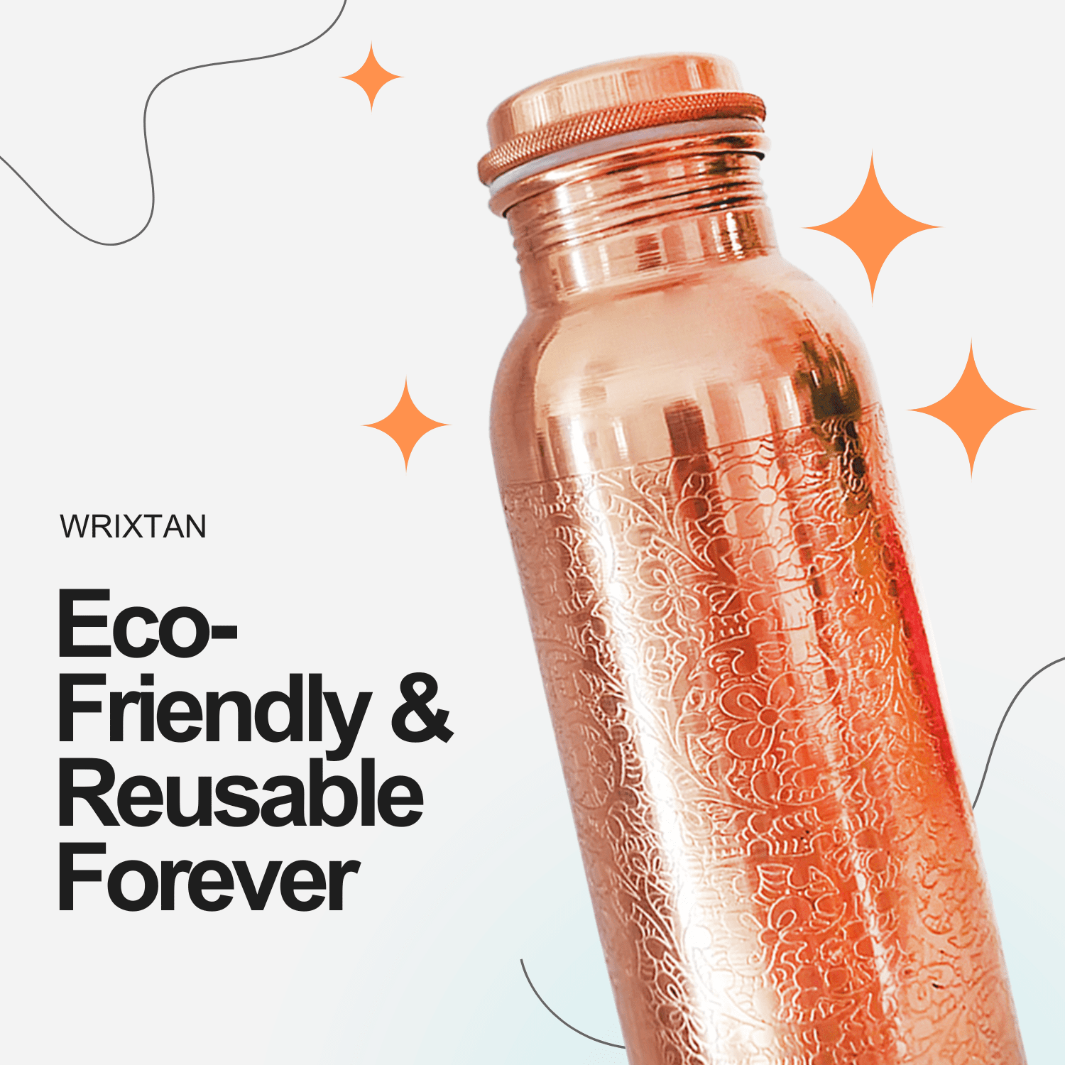 Wrixtan Engraved Copper Water Bottle, 1000ml