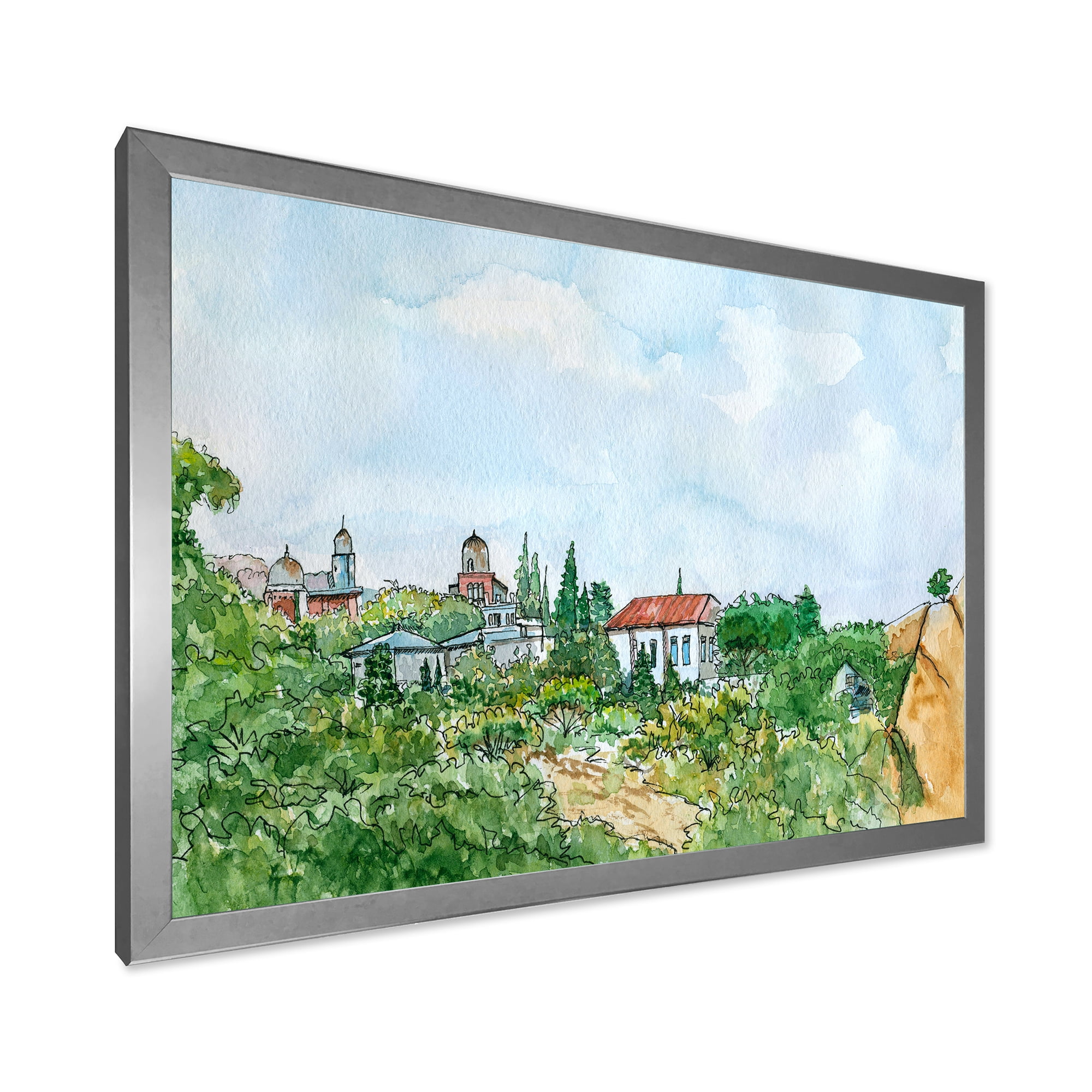 Designart 'White House With Red Roof In The Lush Green Countryside' Traditional Framed Art Print