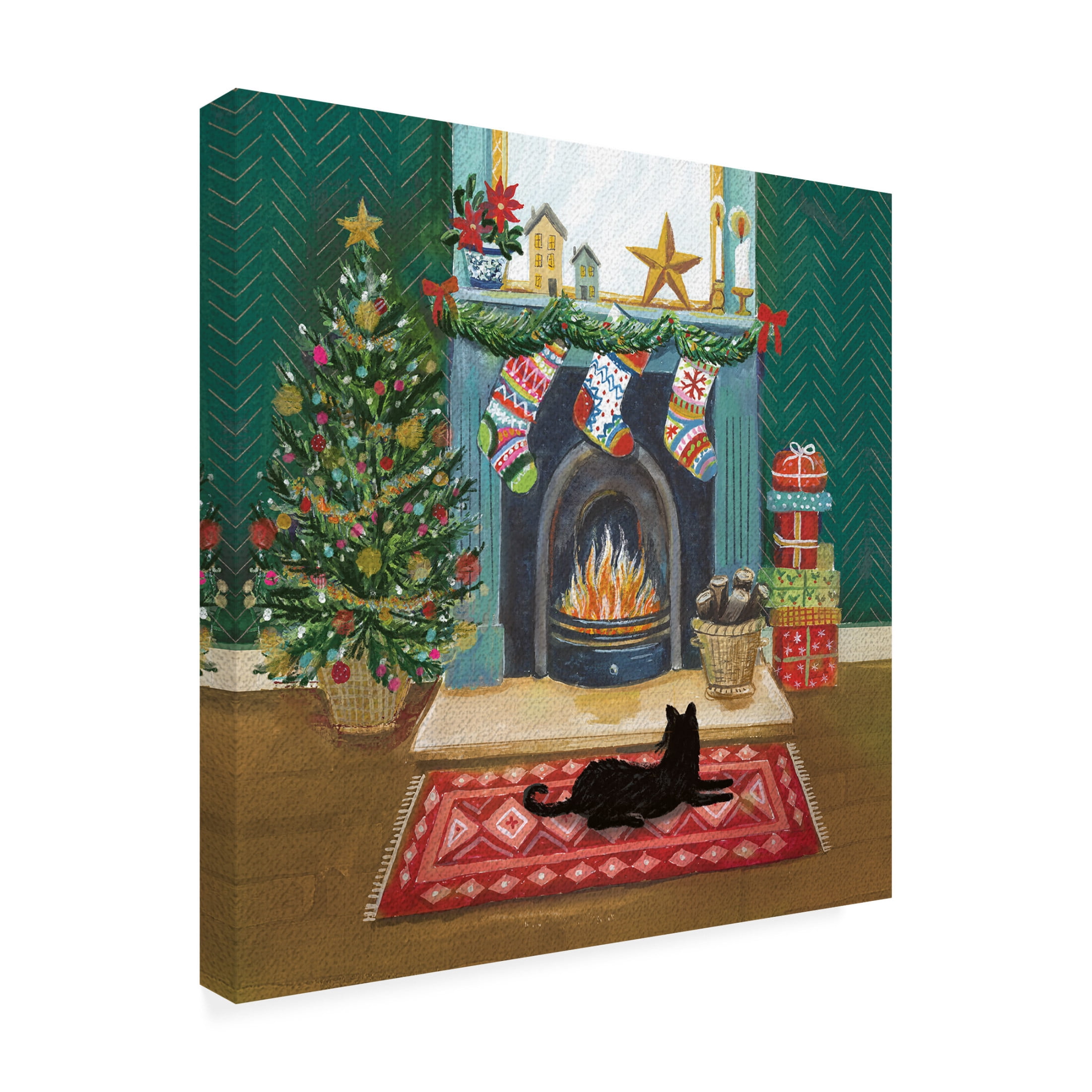 Canvas Wall Art - Paper Dove Co Ltd 'Fireside Scene' Wall Art for Living Room, Bedroom, or Office Décor by Trademark Fine Art - 18 x 18 Inches
