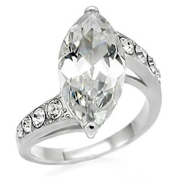 Alamode TK008-7 Women High Polished Stainless Steel Ring with AAA Grade CZ in Clear - Size 7