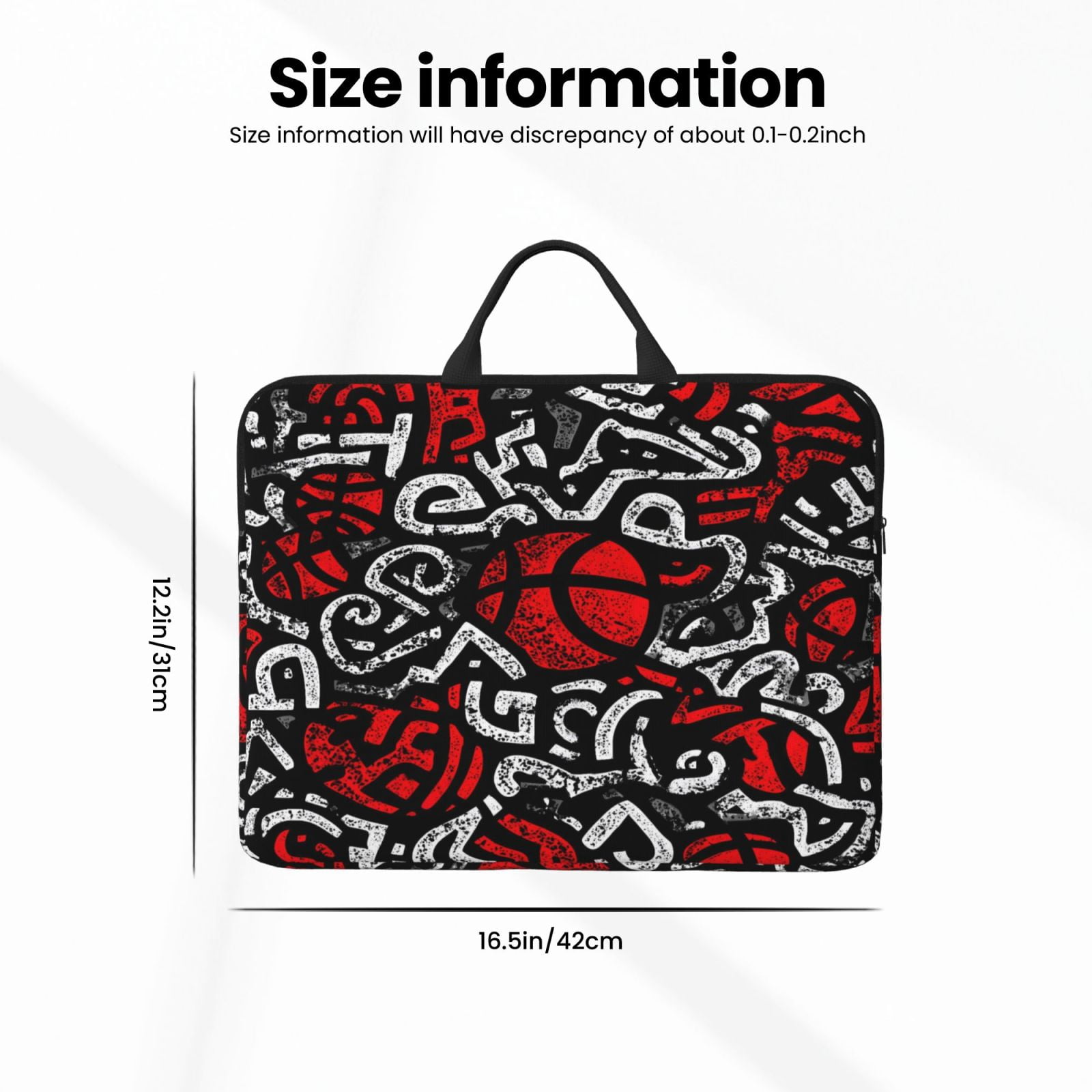 Laptop Sleeve Bag For Women Men 14inch Waterproof Durable Protective Computer Carrying Cover Handle Laptop Case Bag Basketball Street Graffiti Style Black White Red