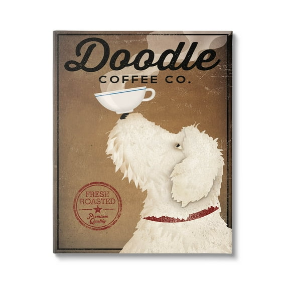Stupell Industries Vintage Doodle Coffee Dog Sign Graphic Art Gallery Wrapped Canvas Print Wall Art, Design by Ryan Fowler