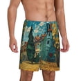 thumbnail image 2 of Pofeuu Impressionist Village Sky Print Men's Soft Woven Elastic Waistband Sleep Pajama Short-X-Large, 2 of 6