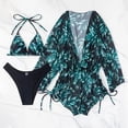 thumbnail image 2 of Women's Bikini Set Printed Two Piece with Beach Cover Up Dress 3 Piece Set with Removable Bra Pads No Underwire for Vacation,Dark Green,L, 2 of 6