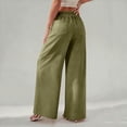 thumbnail image 4 of Sewkxo Pants for Women Sherpa High Waist Drawstrings Lounge Pants Spring Summer Loose Casual Wide Leg Trousers Pockets,Army Green M, 4 of 5