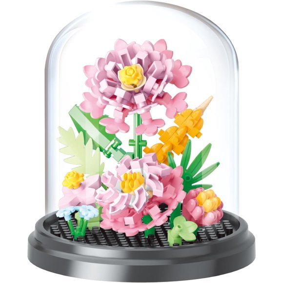 TRAHOO-Flower Story Home Bouquets Dust Cover Set Building Toy Creative Assembly Bonsai Tree, Ideal for Valentine's Anniversaries Birthday