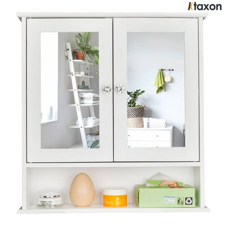 Ktaxon Bathroom Medicine Cabinet, Wall Storage Cabinet with 2 Mirror Doors and Shelves, White