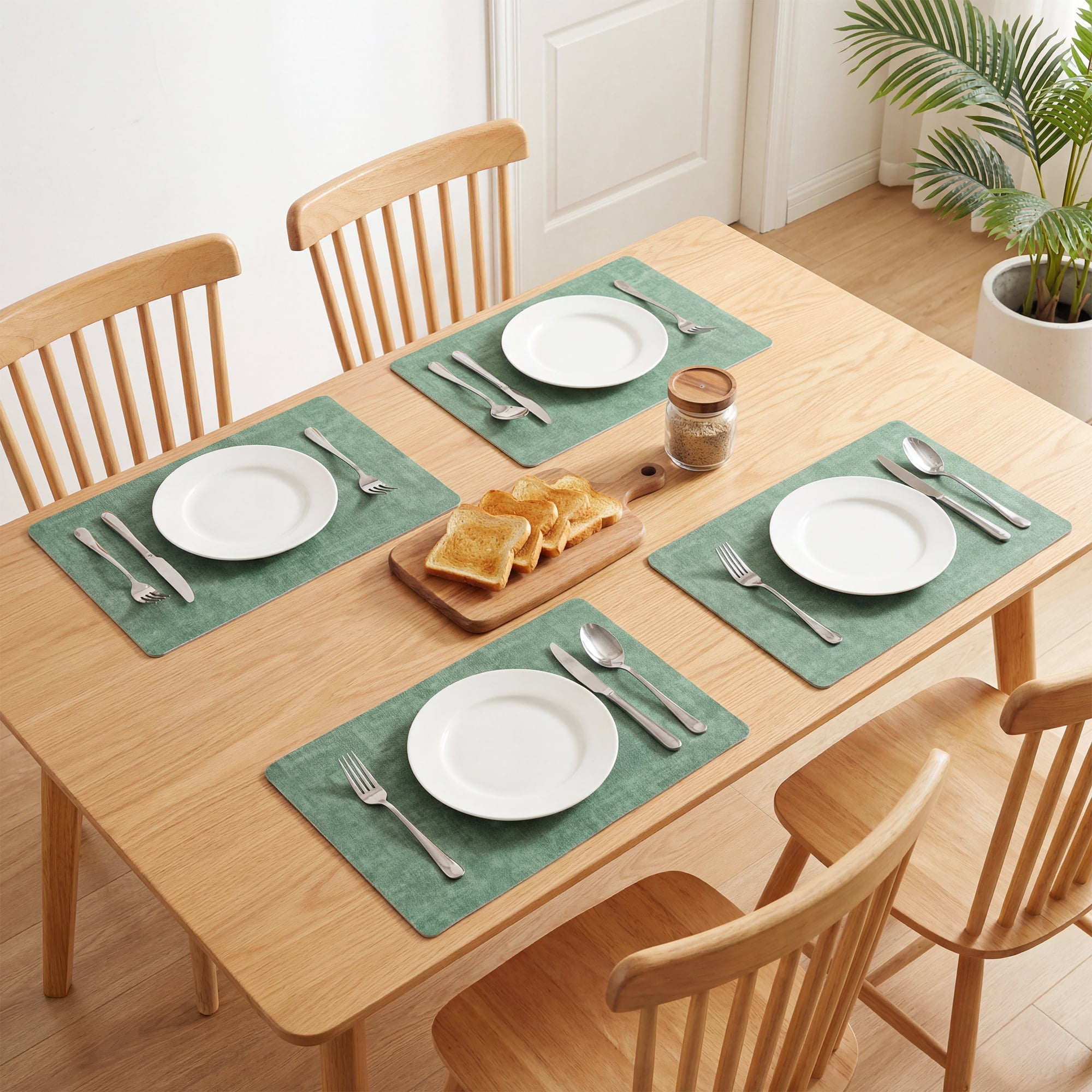 Unique Bargains 6pcs Faux Leather Placemats for Kitchen Teal 16.9"x11.8"