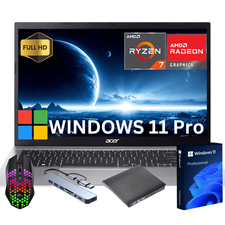 Acer Aspire Go 15.6" FHD Screen Laptop, AMD Ryzen 7-7730U, 24GB RAM, 1TB SSD, Pure Silver, New