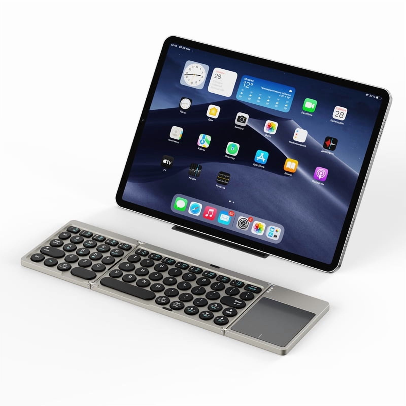 Three-fold touch-sensitive Bluetooth keyboard - Portable magnetic keyboard stand - Suitable for mobile phones, laptops, tablets