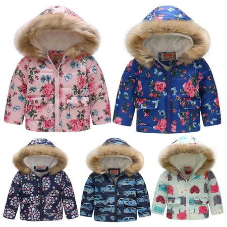

PEZHADA Baby Fall Winter Coat Winter Down Coat Fashion for Kids Coat Thick Coat Padded Winter Jacket Clothes Down Jacket Navy （1-6Years)