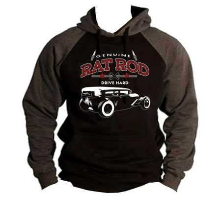 Baseball Sweater - Men's Genuine Rat Rod Drive Hard Black/Charcoal Raglan Baseball Hoodie Sweater 3X-Large Black