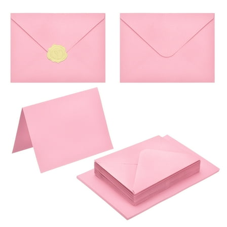 Uxcell 20 Pack Pink 4x6 Envelopes with Cards, V Flap A6 Envelopes with Gold Stickers for Greeting Cards and Invitations
