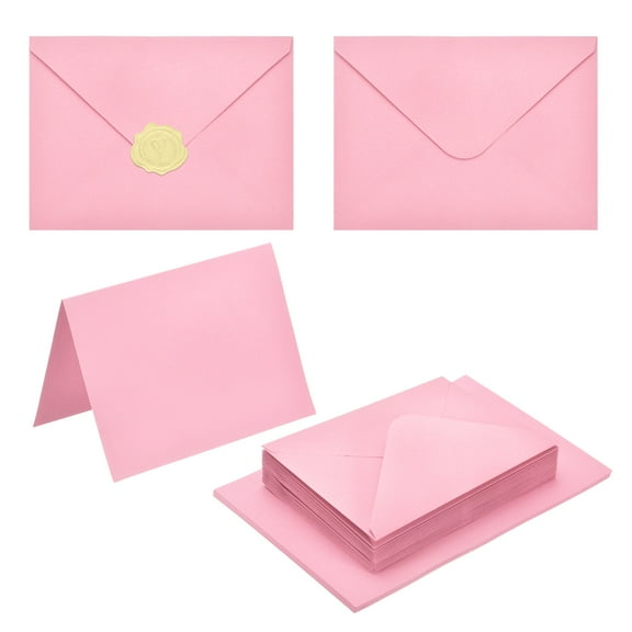 Uxcell 20 Pack Pink 4x6 Envelopes with Cards, V Flap A6 Envelopes with Gold Stickers for Greeting Cards and Invitations